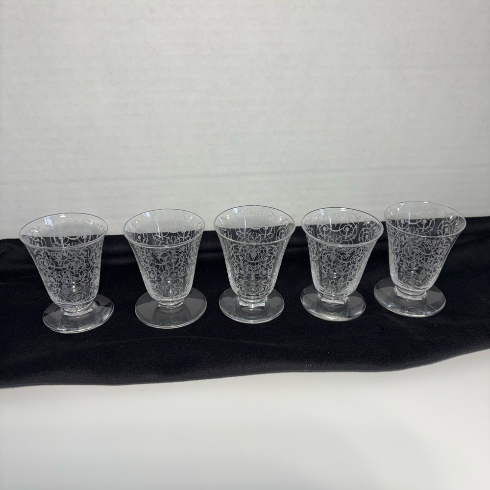 Baccarat France Michelangelo Cordial Glasses Etched Crystal Footed Blown Glass